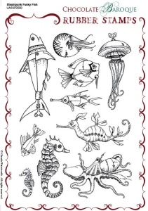 Steampunk Funky Fish Rubber stamp sheet - A5
